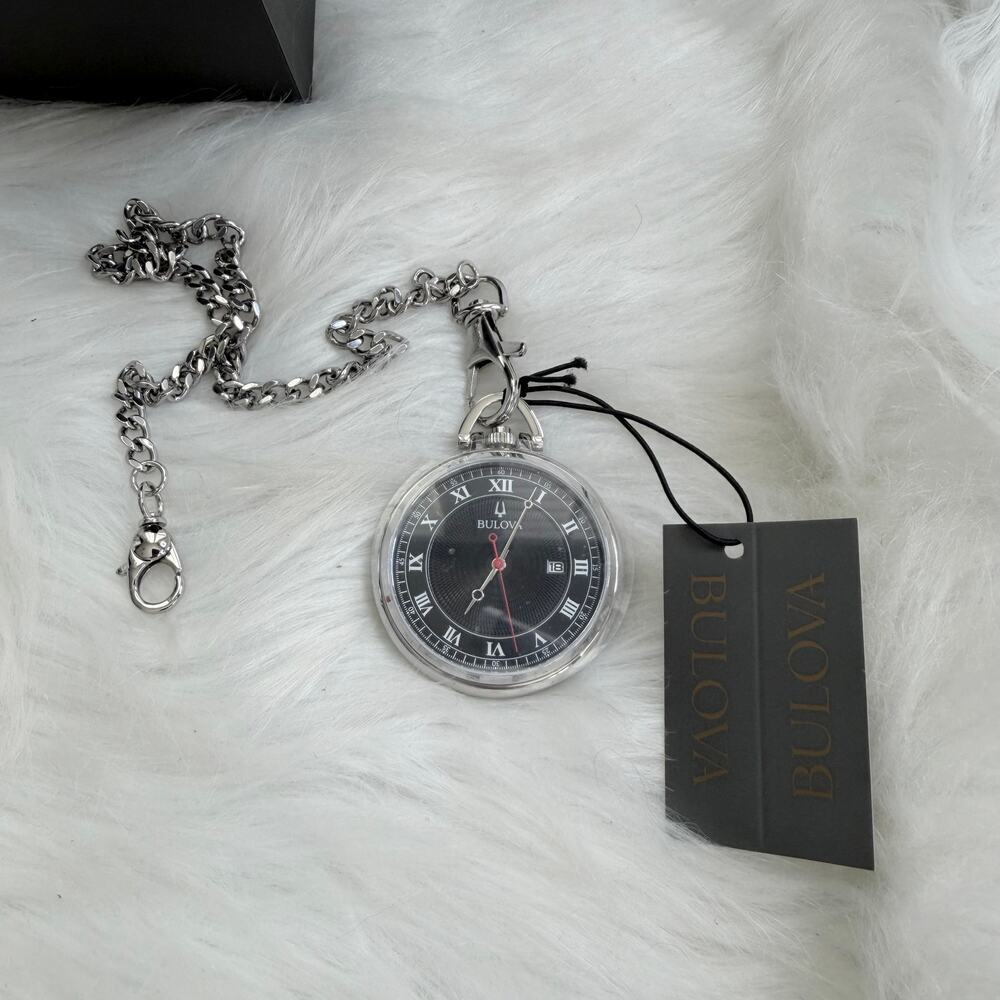 New Men’s Bulova Classic Pocket Watch 3-Hand Date Quartz Stainless Steel - Picture 3 of 6